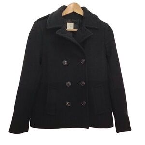 GAP Pea coat 61% wool blend 2 tones jacket double brest black charcoal XS